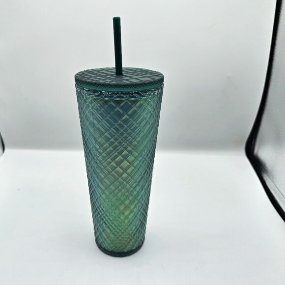 Starbucks 2023 Green Diamond Jeweled Soft Touch Cold Cup Tumbler 24 oz - Picture 6 of 8